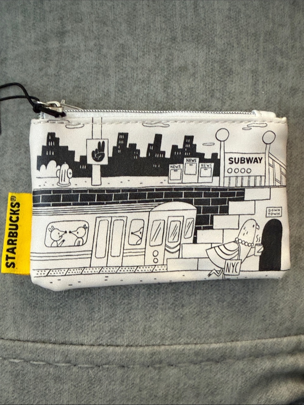 Starbucks White and Black NYC Subway Canvas Coin Pouch with Yellow Tag
